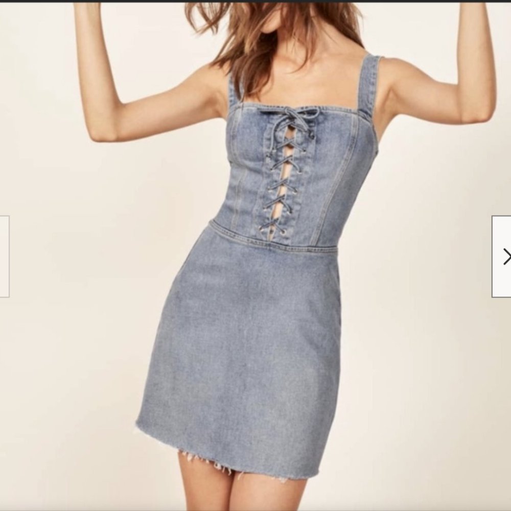 Reformation Women's Kayla Corset Mini Denim Dress Blue - XS